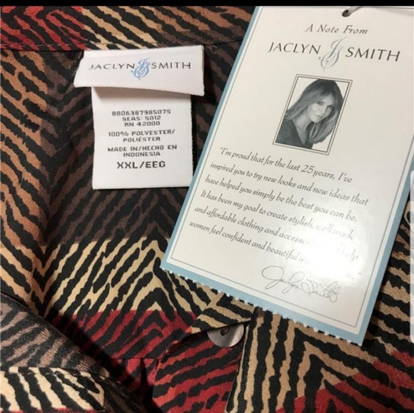 PLUS XXL Brown Print Button Down Neckline L/S Top - Picture 6 of 8